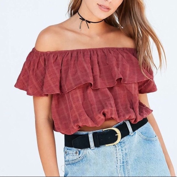 blue ruffle crop top